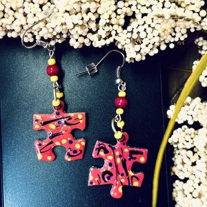 Puzzle piece earrings. Handcrafted. New.